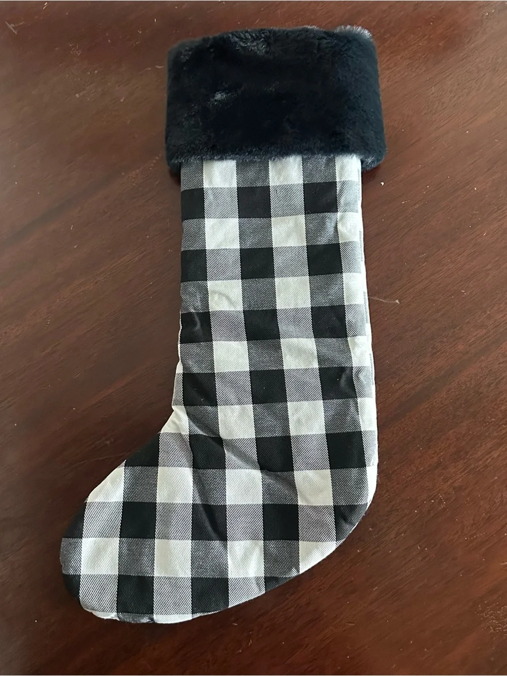 Wendy Bellissimo Holiday Christmas Stocking Red Snowflakes Black White checkered
